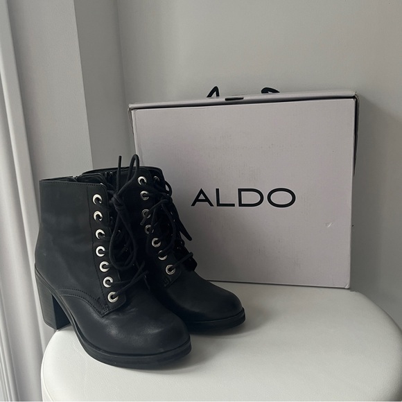 Aldo - Black Lace Up Bootie Boot - Picture 1 of 5